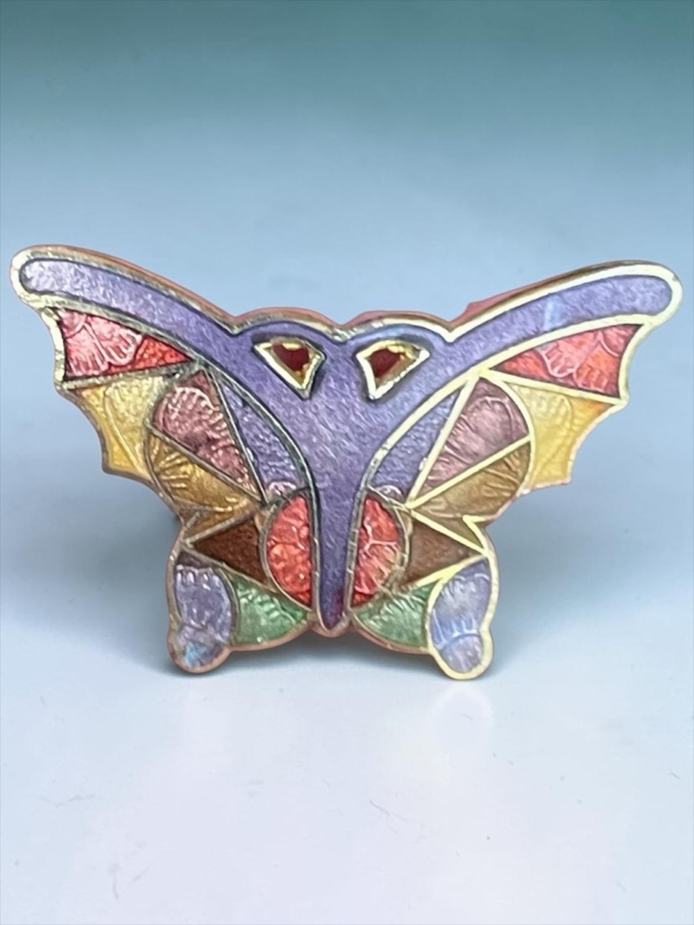 Vintage Multicolor Cloisonné Enamel Butterfly Brooch Gold Tone Pin